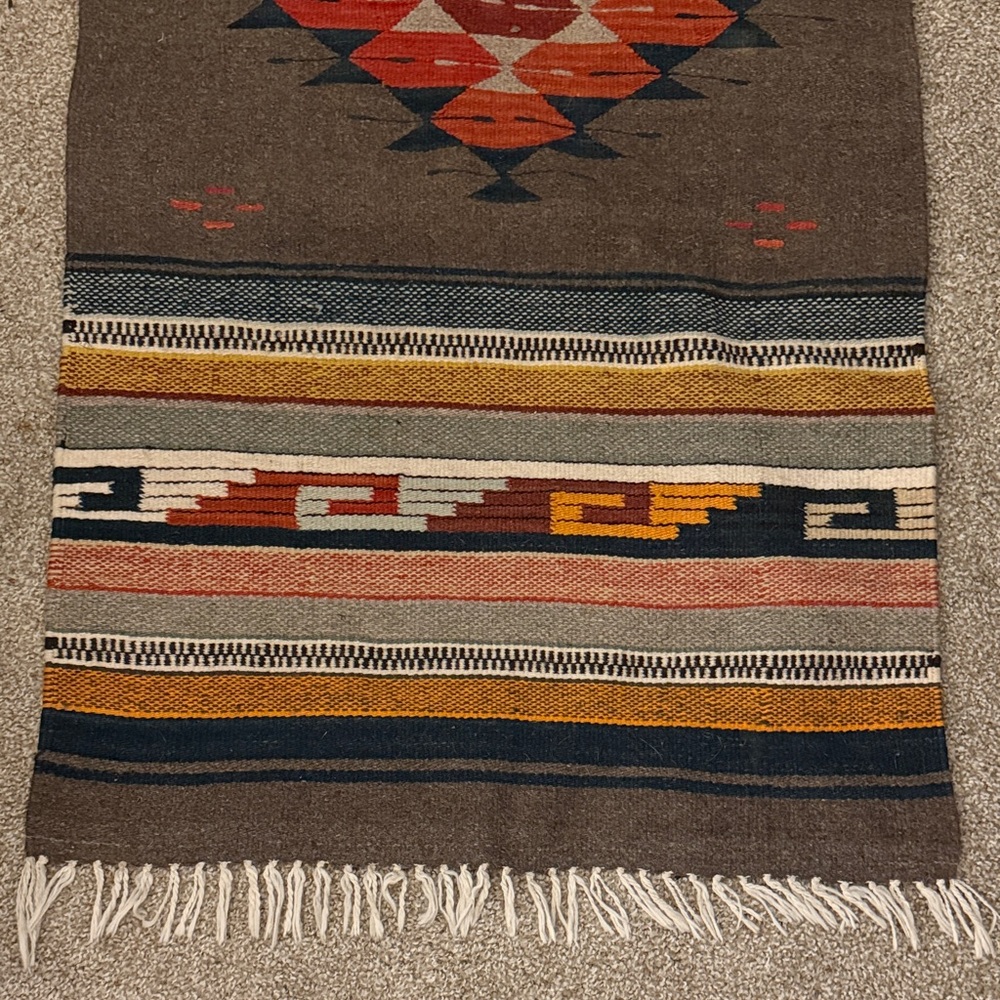 Handmade Southwestern Woven Wool Rug with Fringe super soft!!